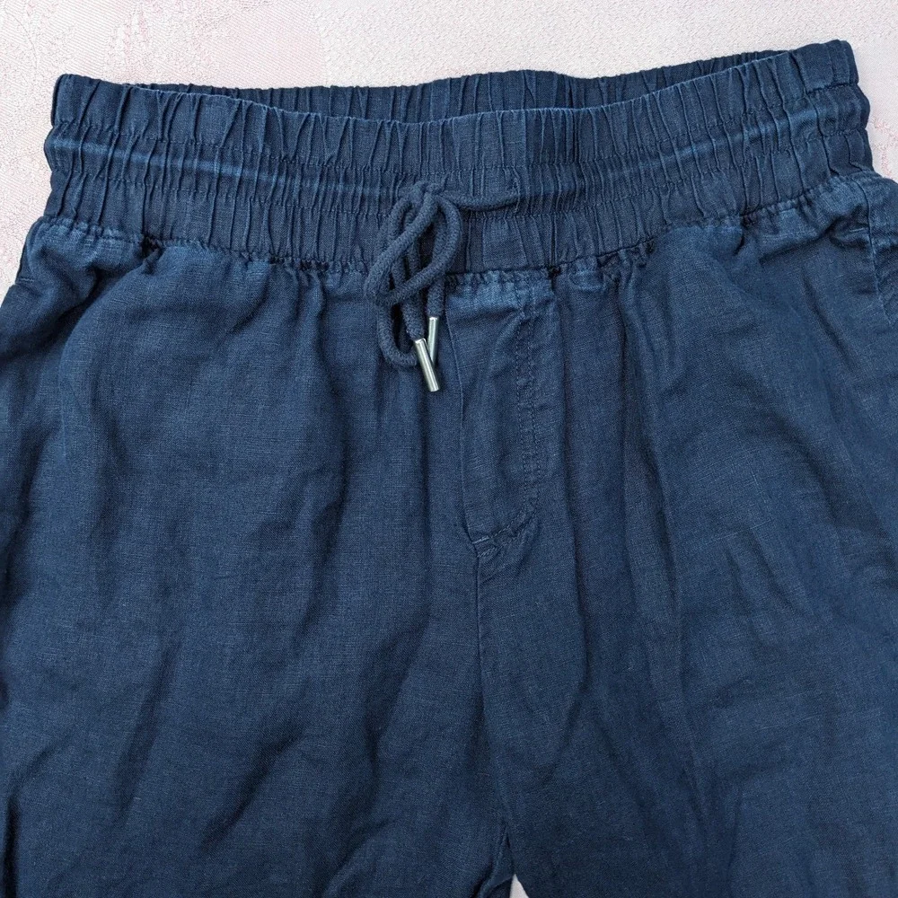 Quince 100% European Linen Wide Leg Pants M Navy Blue Pull On Drawstring Capsule